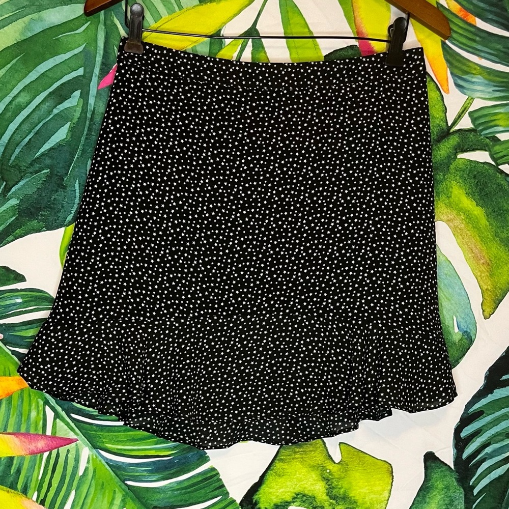 J. Crew 4 Black White Star Print Ruffle Hem Patriotic Preppy Mini Summer Skirt